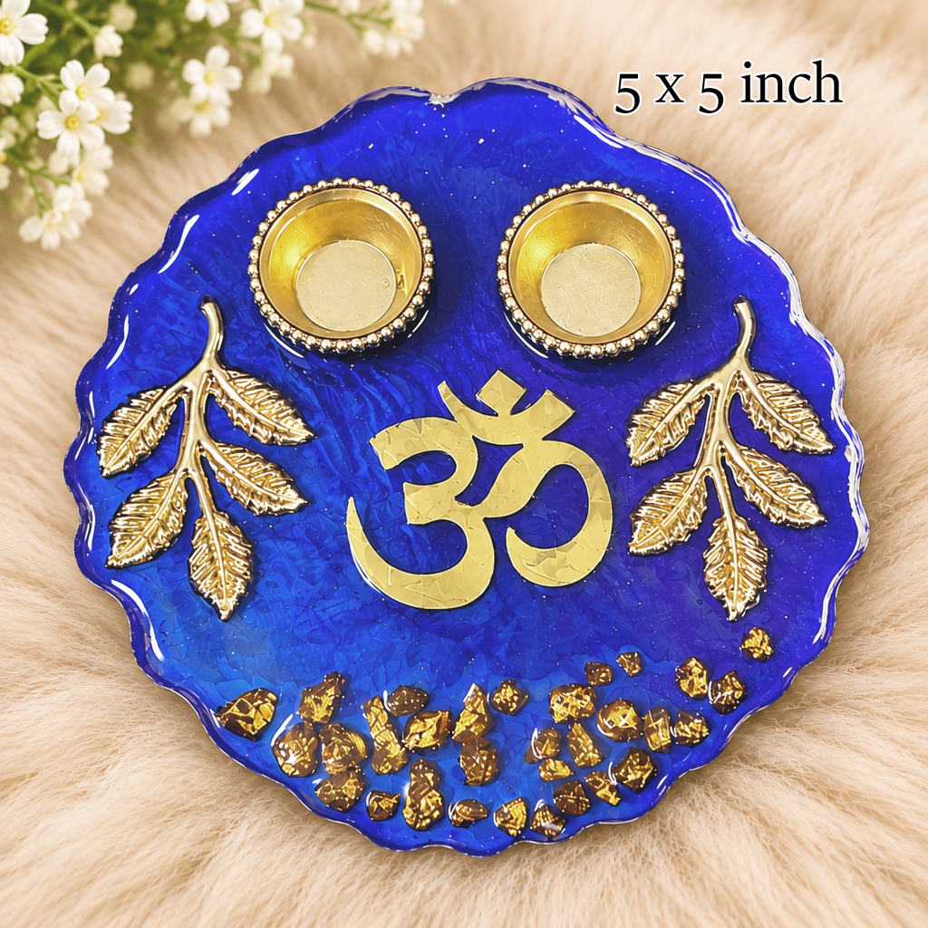 Resin Pooja Thali 8 x 8 inch I Traditional Pooja Thali for Festivals, Weddings & Gifting