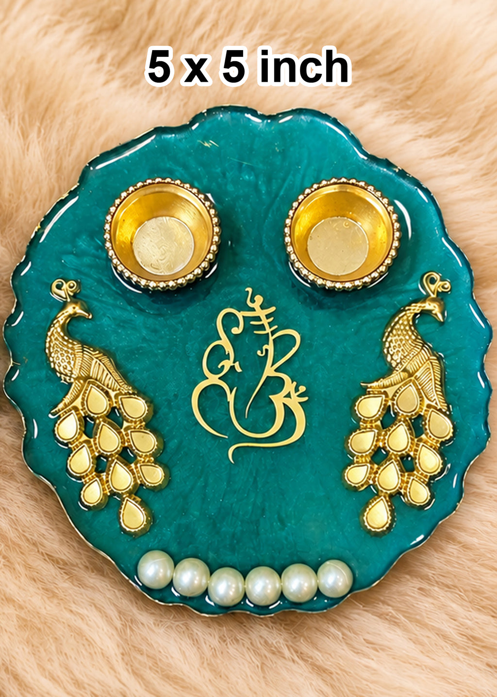 Resin Pooja Thali 8 x 8 inch I Traditional Pooja Thali for Festivals, Weddings & Gifting